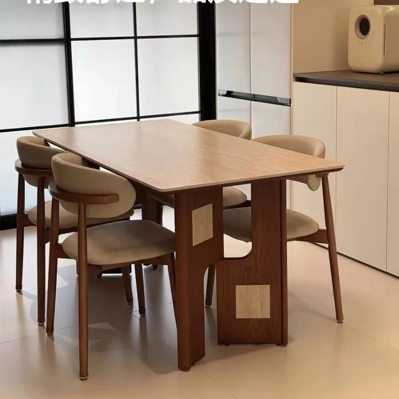

Medieval rock slab dining table modern simple small apartment living room household solid wood rectangle