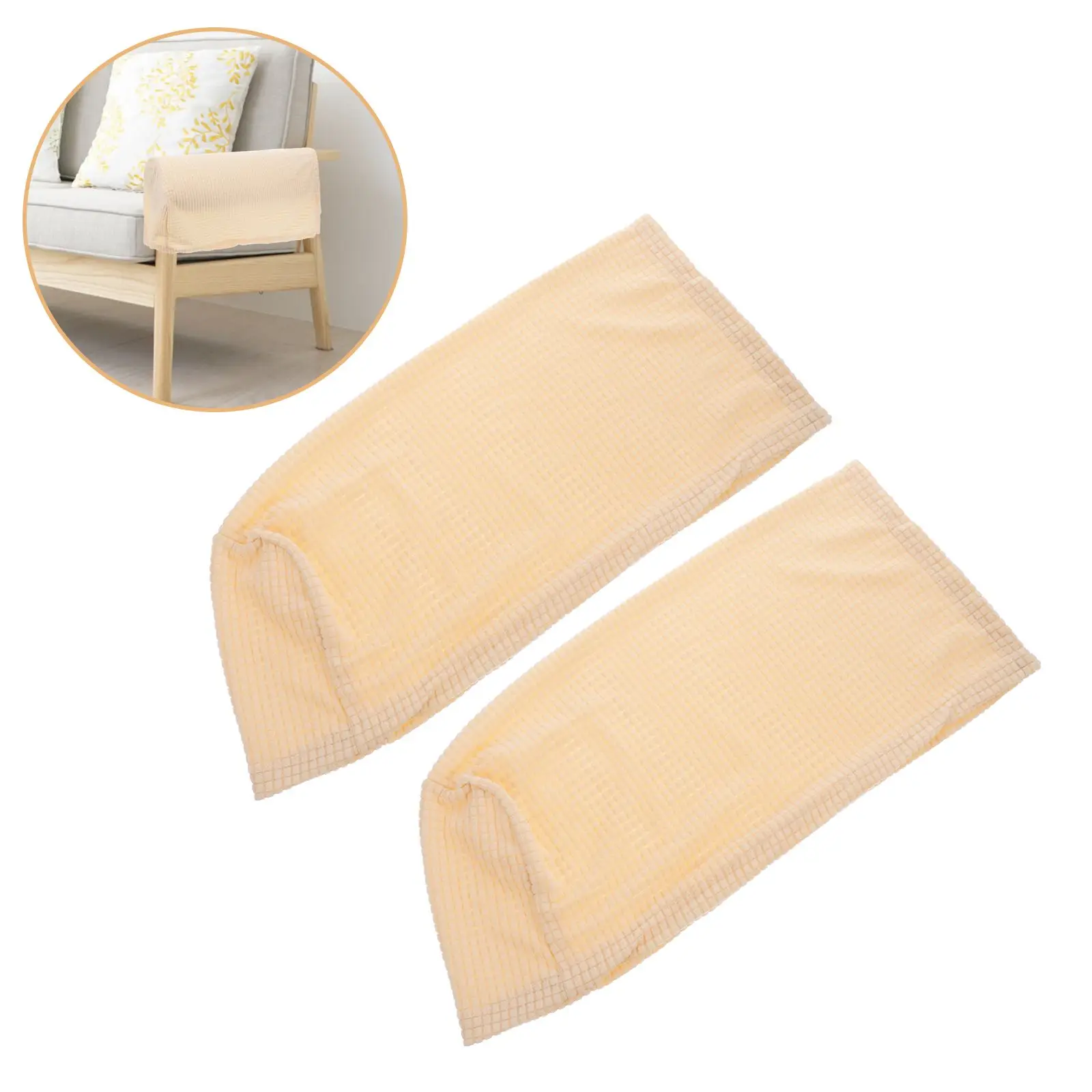 2Pcs Sofa Armrest Cover Stretchy Protector Beige Long Use Polyester Couch Arm Rest Covers Home Office Decor