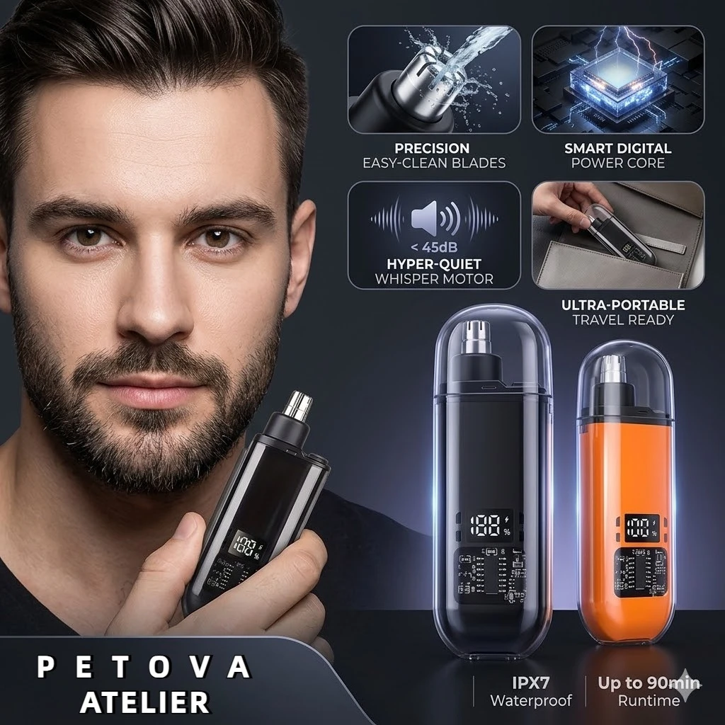 

2026 Smart Nose Hair Trimmer, PETOVA LCD Power Display Electric Ear Hair Clipper, USB Rechargeable IPX7 Waterproof Mini Razor