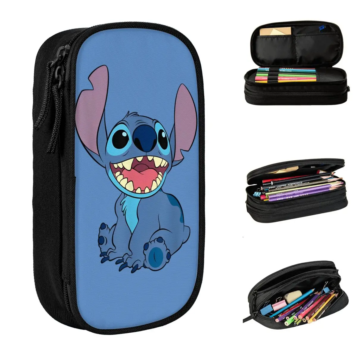 Lilo & Stitch Sitting Happy Pencil Cases Cute Pencil Pouch Pen Box Girls Boys Large Storage Bags Students School Gift Stationery