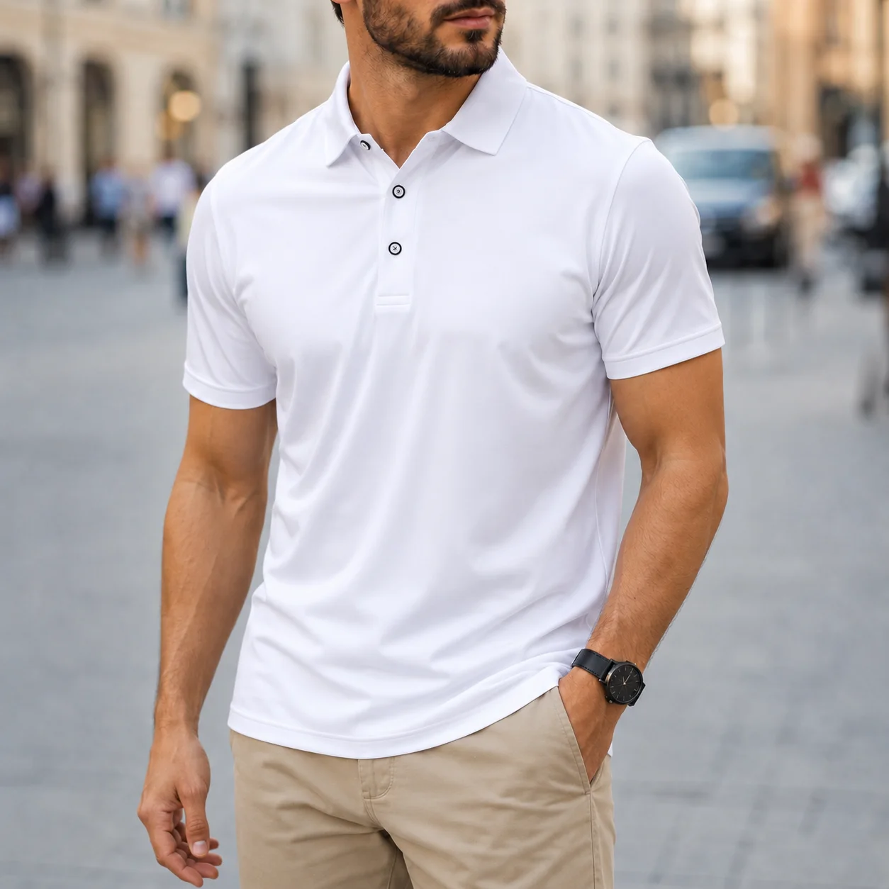 Men's Smart Casual Polo Shirt Summer Quick Dry Breathable Short Sleeve Business Office Golf Lightweight Classic Solid Color Top