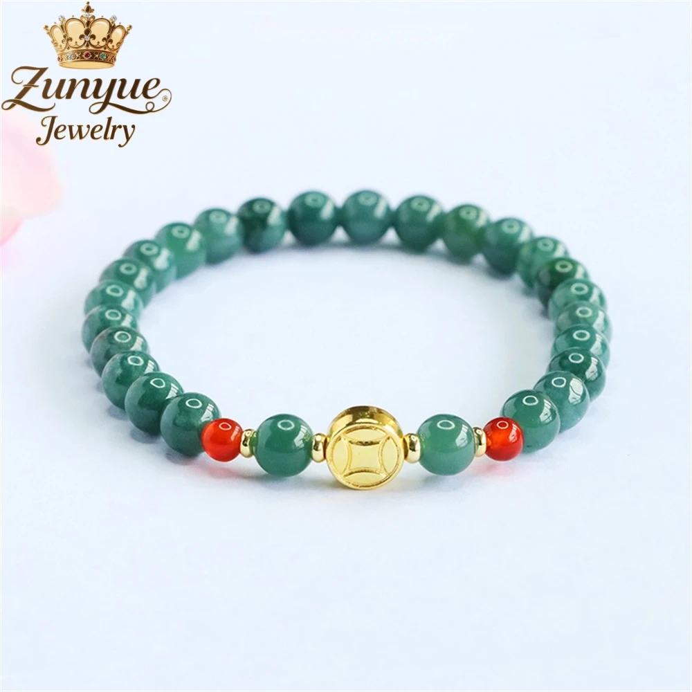 

Natural Blue Water Jadeite Red Agate Coin Bracelet Luxury Quality Jewelry Fashion Jewelry Exquisite Elegant Charms Popular Gift