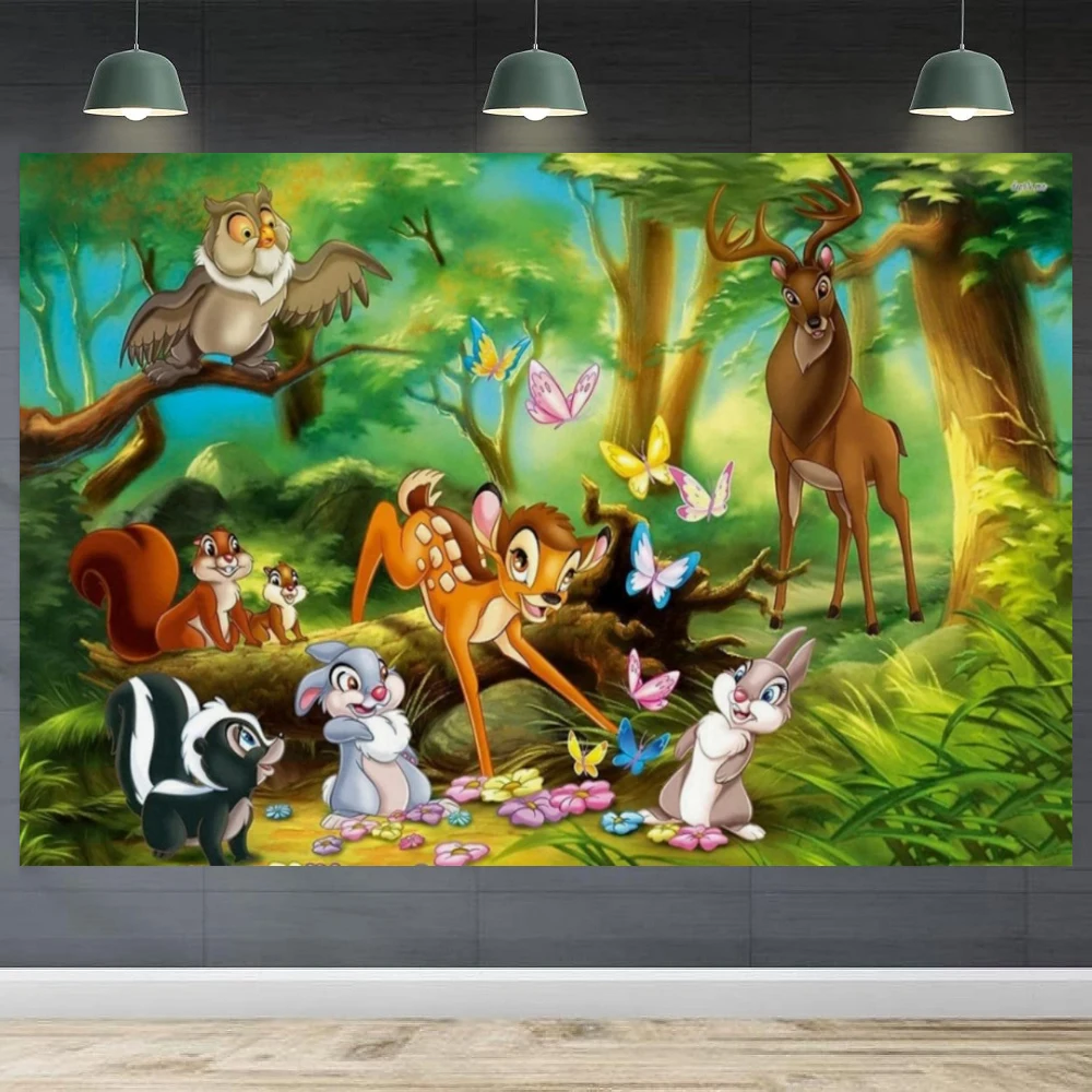 写真撮影の背景バンビ草原バナーベビーシャワー子供の誕生日パーティーの背景寝室の装飾は名前をカスタマイズすることができます