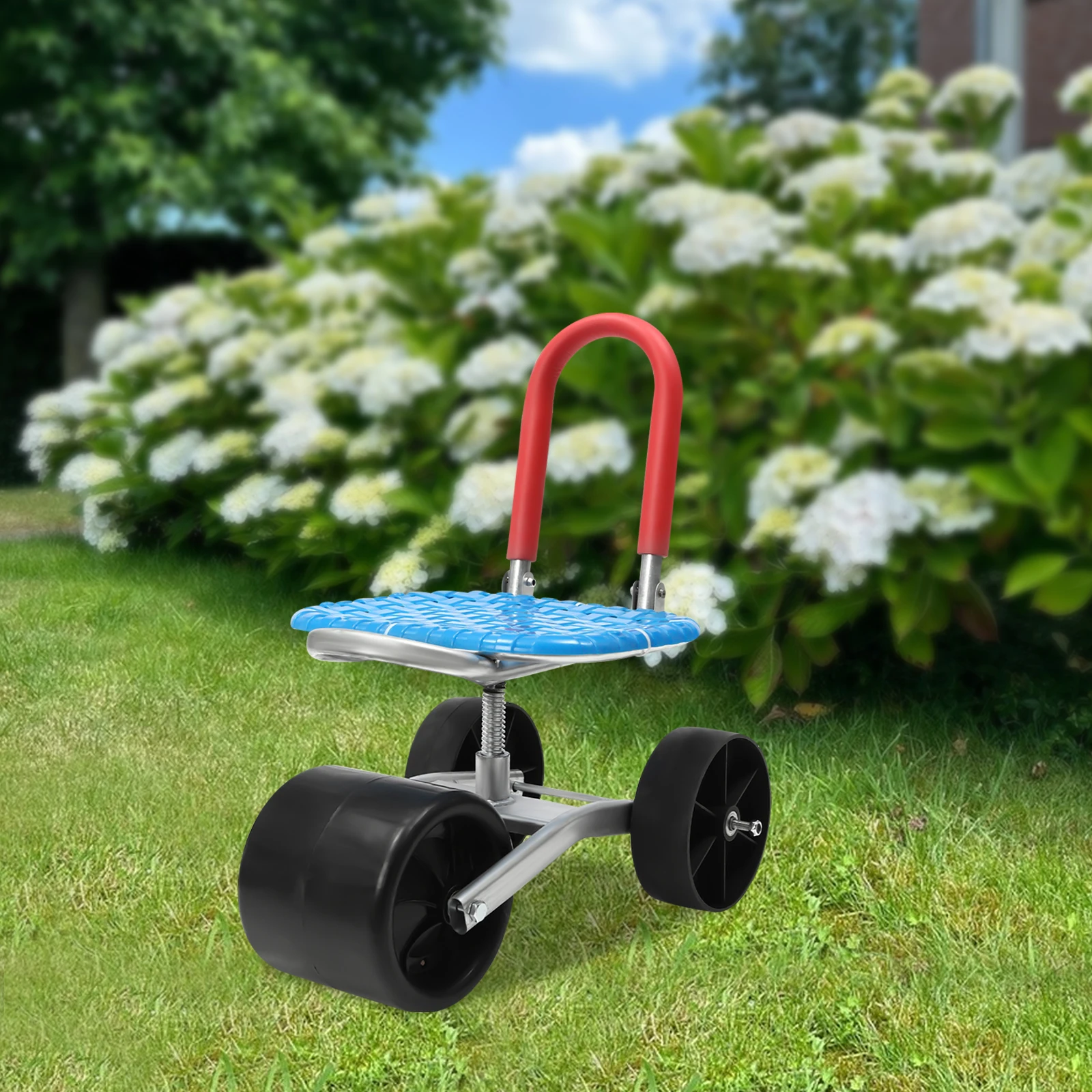 

Садовое сиденье на колесиках, садовая тележка, вращающееся рабочее сиденье, поворотное сиденье, регулируемая высота сиденья и направление, грузоподъемность 150 кг