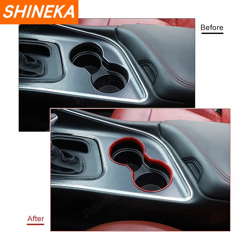 SHINEKA Car Front Water Cup Holder Decoration Cover Ring for Dodge Challenger 2015 2016 2017 2018 2019 Up Interior Accessories