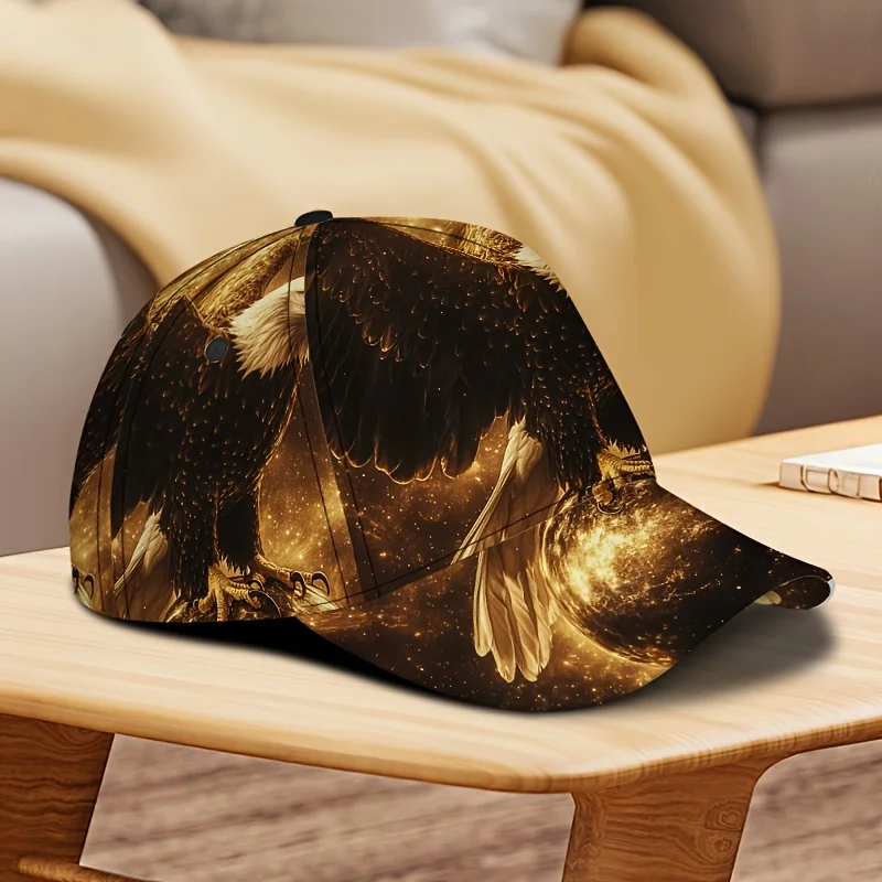 1pc Stardust Golden Eagle Print Baseball Cap Adjustable Lightweight Streetwear Hat with Full Eagle Design Machine Washable