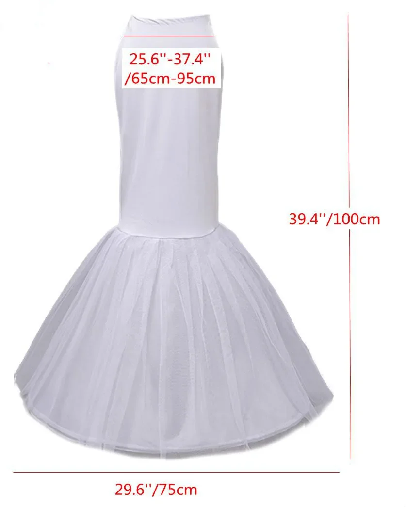 New White/Black Long Mermaid Petticoat for Wedding Party Dresses Crinoline Underskirt Saiote De Noiva 1 Hoops