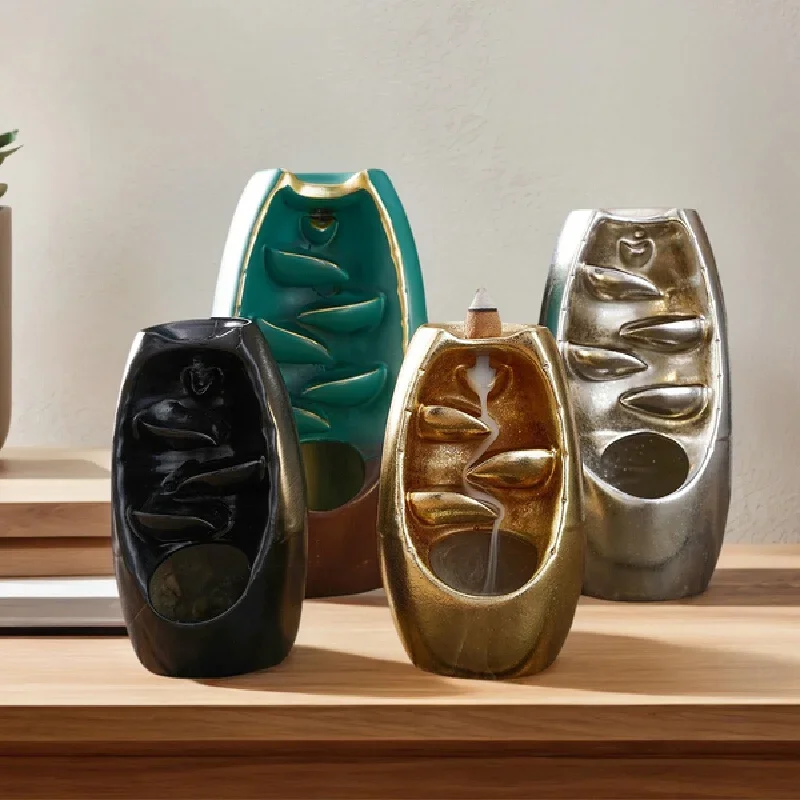 Incense Holder Resin Backflow Incense Vessel Creative Home Decor Ornament Luxury Desktop Aroma Holder For Living Room Bedroom