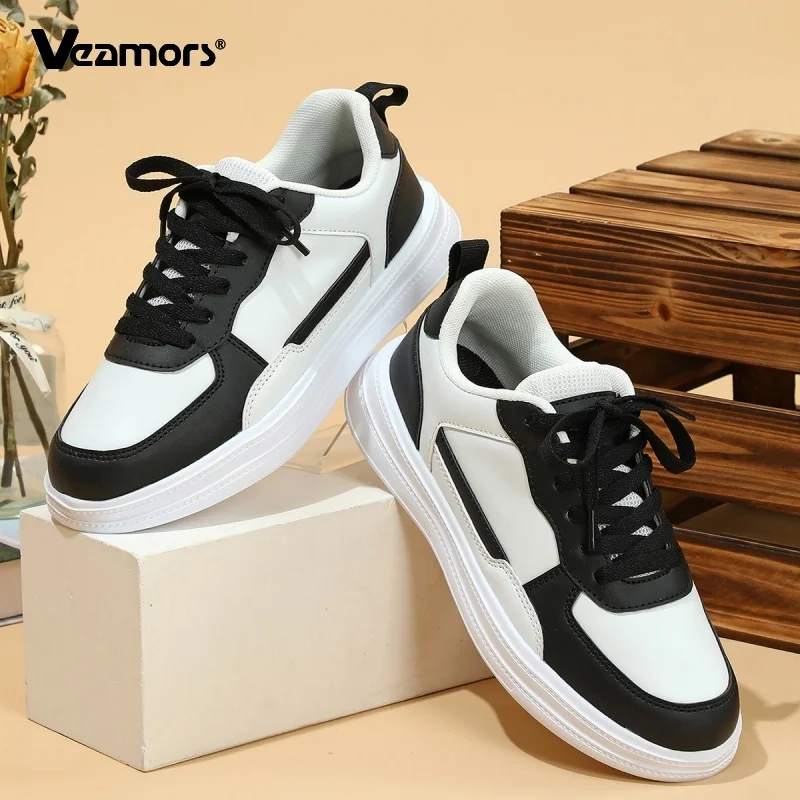 

PU Leather Women's Board Shoes Men Non-slip Casual Sports Shoes Couple Fashion Lace-up Outdoor Sneakers for Jogging Running