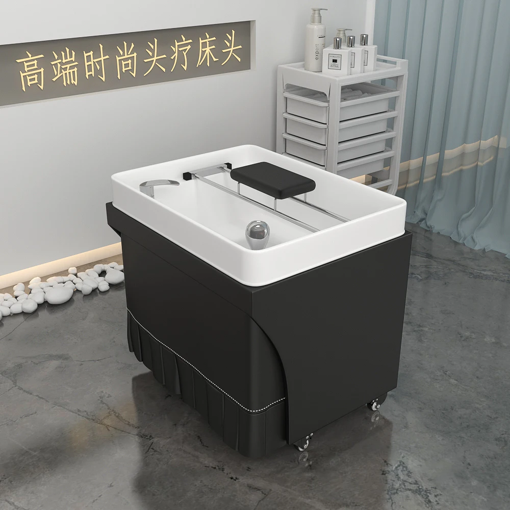 Le lit de beauté comprend un bassin de shampoing séparé et un bassin de traitement à tête mobile à circulation d'eau