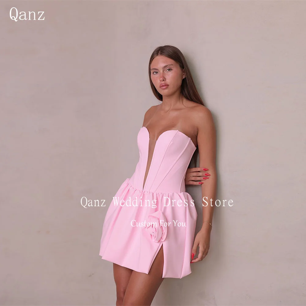 

Qanz Sexy Pink Prom Dresses Sweetheart Slit Mini A Line Party Dresses Woman Corset Vestidos Para Eventos Especiales Customized