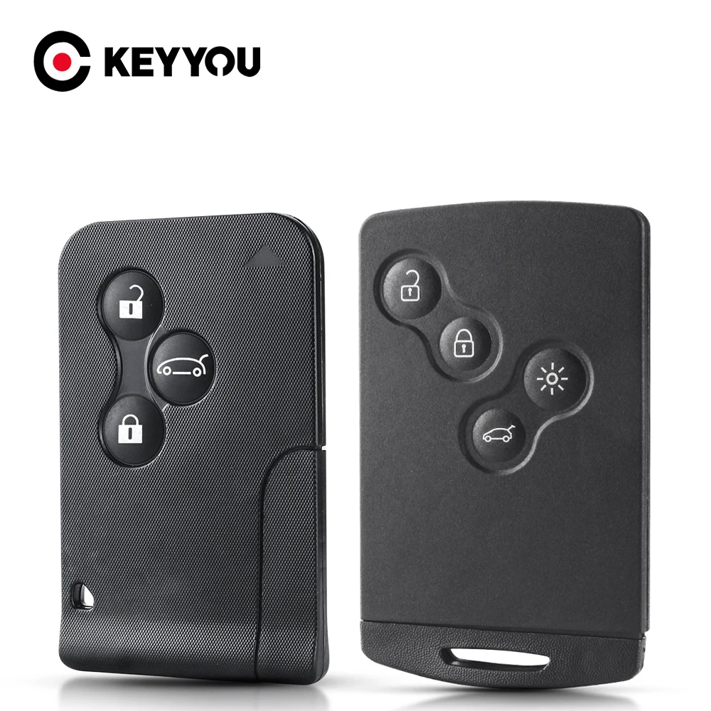 KEYYOU 3 4 Buttons Smart Card For Renault Clio Logan Megane 2 3 Koleos Scenic Card Case Black Car Key Shell With Small Key Blade