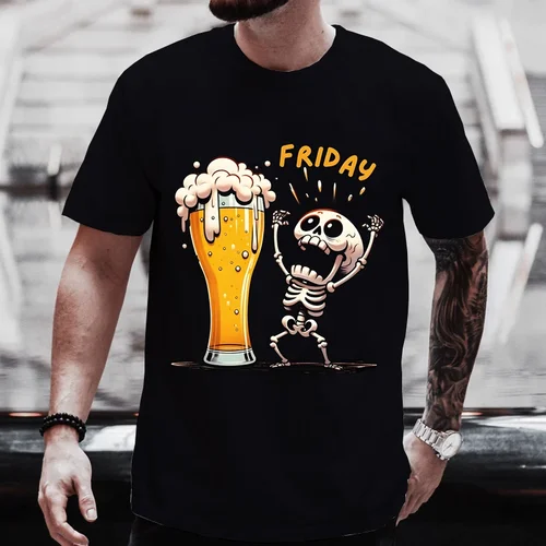 Imagen 2 del producto Gran oferta de verano, camisetas de cerveza, camiseta divertida con estampado de calavera 3D para hombres, nueva camiseta de gran tamaño a la moda, camisetas informales de manga corta con cuello redondo