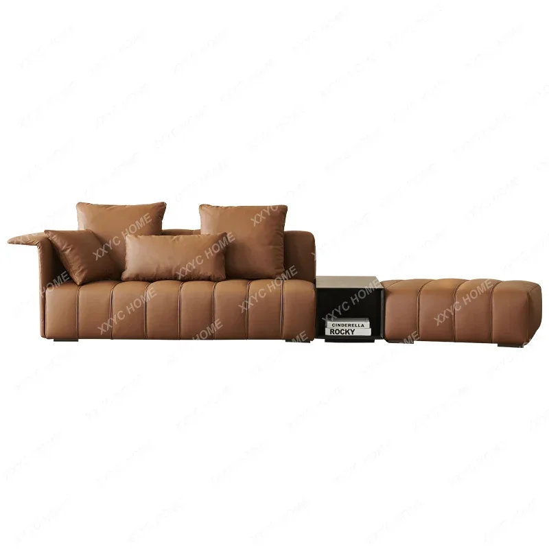 JJPiano key special-shaped oblique angle leather sofa minimalist living room top layer cowhide combination sofa