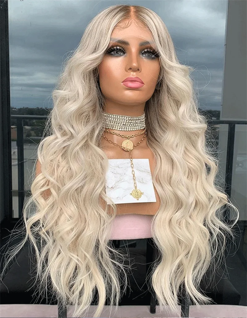 Lace Front Wig Wavy Lace Front Wig Blonde Wig With Platinum Blonde Highlights Layered Wig Heat Safe Lace Front Wig