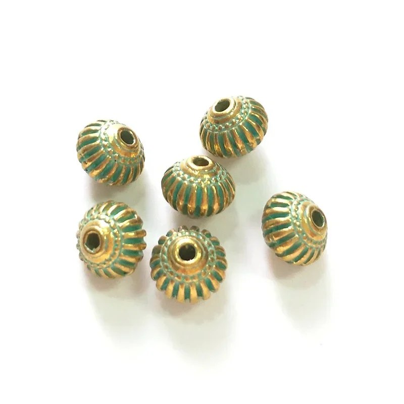 New 20pcs 6*8MM Retro Patina Plated Zinc Alloy Green Golden Round Pumpkin Beads for DIY Bracelet Jewelry Accessories