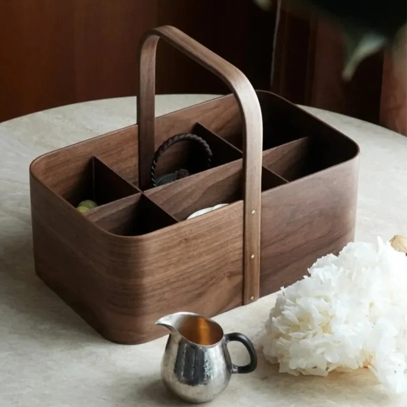 

Black Walnut Wood Storage Box MultiGrid Design Picnic Basket Bedroom Desktop Makeup Organizer Practical Versatile Sundries Case