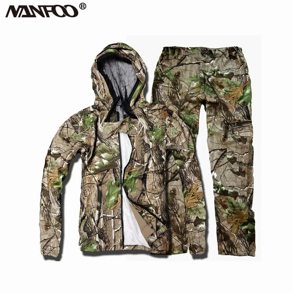 

NEW Spring Autumn Bionic Camouflage Hunting Suit Breathable Anti-Mosquito Fishing Hooded Jacket Pants Jungle Sports Ghillie Suit