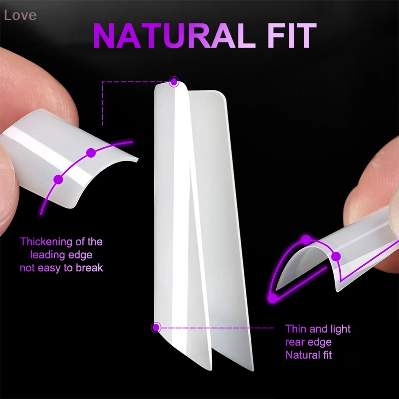 [L&P] Punte per unghie finte francesi Unghie artificiali a forma di becco d'anatra Premere sull'unghia Copertura completa con scatola di plastica trasparente per salone di bellezza