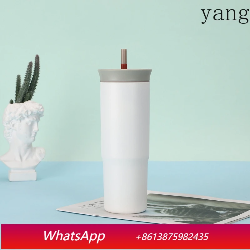 LMM stainless steel vacuum thermos cup, car portable car cup, large-capacity straw Bingba cup