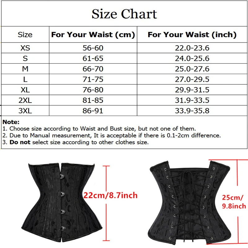 Short Underbust Corset Waist Trainer Gothic Steampunk Bustier CorsetWorkout Body Shaper 24 Steel Boned Lace Up Slimming Belt