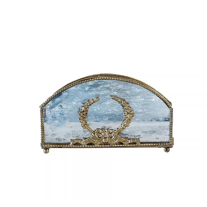 

European nostalgic court retro India imported handmade brass glass napkin rack, dining table luxury ornaments
