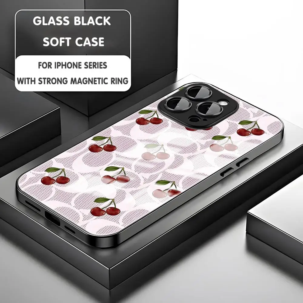 Funda de teléfono con diseño de cerezas de lujo para iPhone 18, 17, 16, 15, 14, 13, 12, 11, X, XR, XS, Plus, Mini, Pro Max, con cierre magnético y cubierta de cristal.