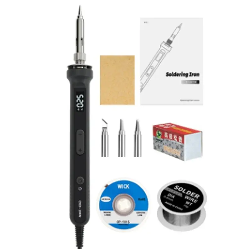 DT16 100W Electric Soldering Iron Kit, Temperature Adjustable Welding Tool with Heater & Tips, Insulated Handle for Electronics
