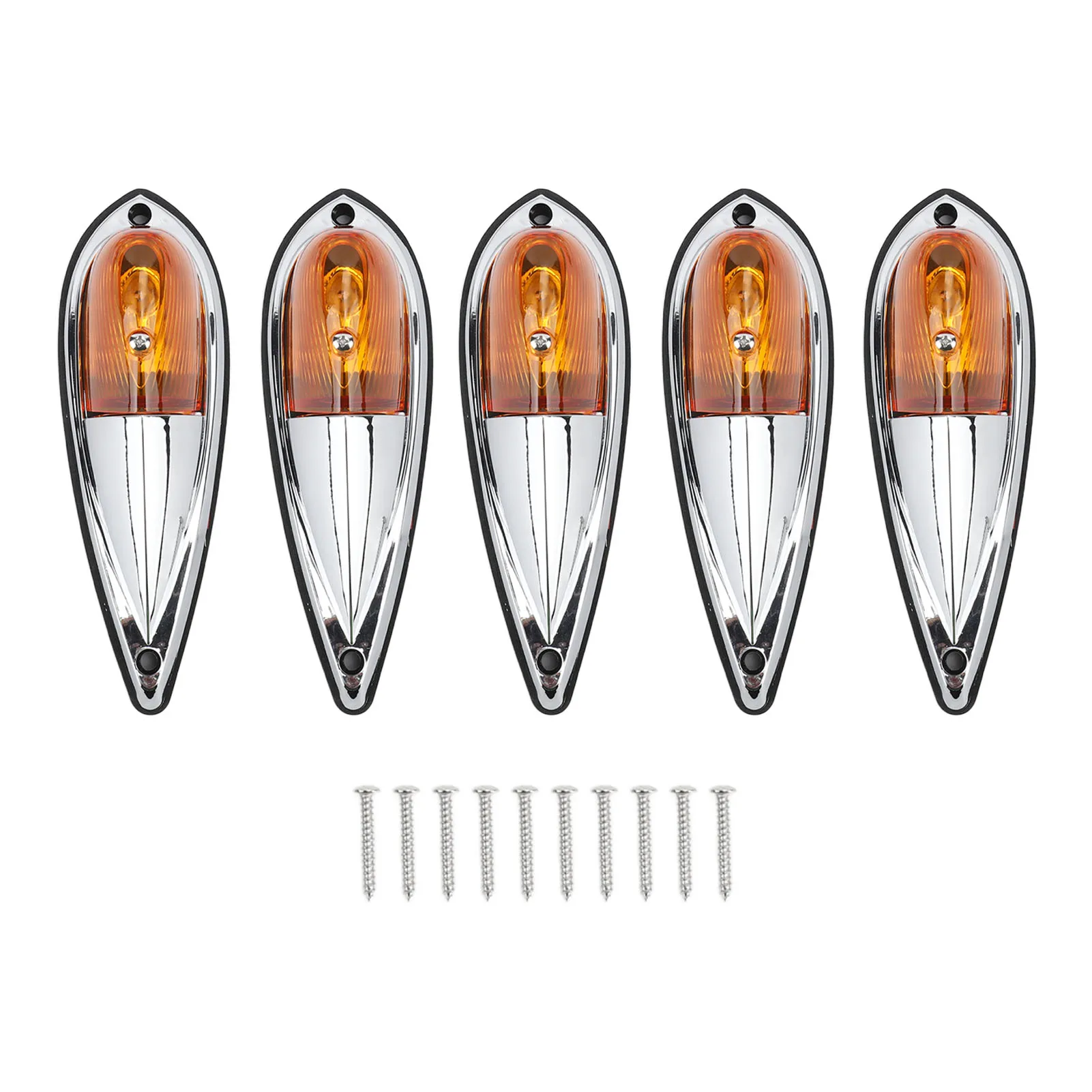 

5pcs Cab Marker Light Weatherproof Amber Teardrop Cab Top Running Light Universal for Trucks Vans RV