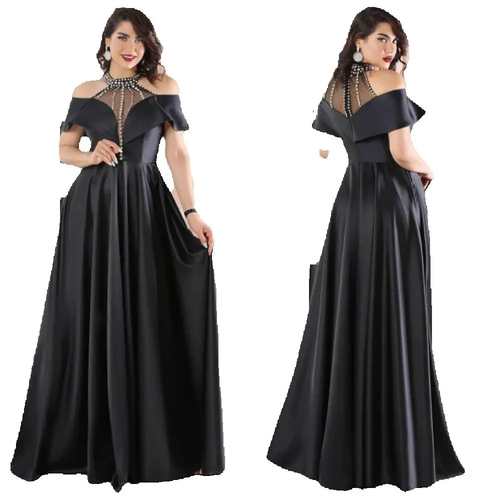 カスタマイズされたモダンスタイルのシャルムーズ、スパンコール付きプリーツ、Aライン、オフショルダー、ロングドレス、オーダーメイド、特別な機会、セクシー