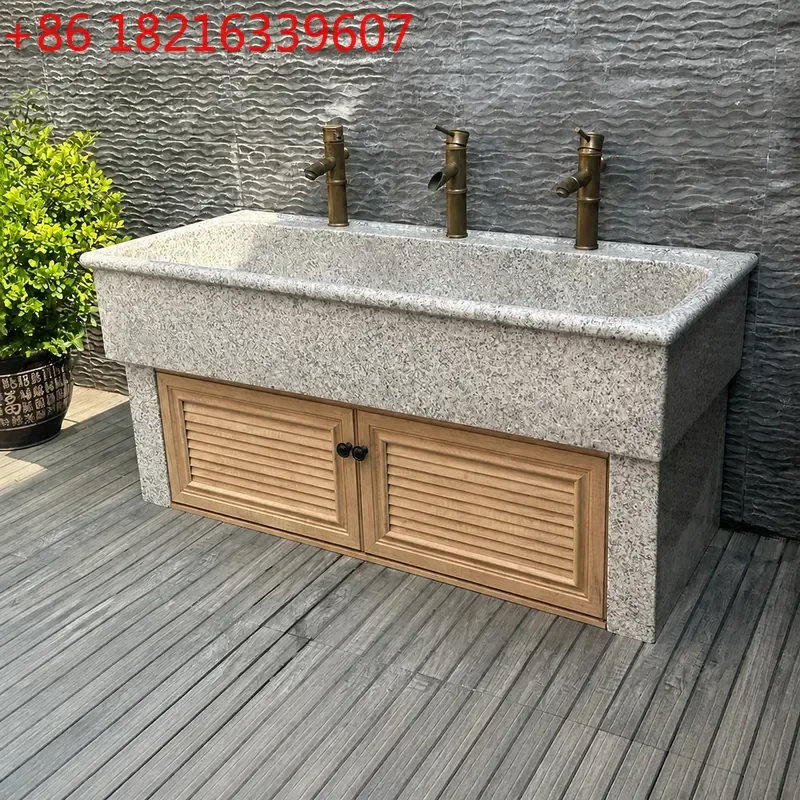 YAO Outdoor Marble Sink Stone Washbasin for Art Studio Kindergarten Multi Person Hand Washing Basin Durable Natural Stone