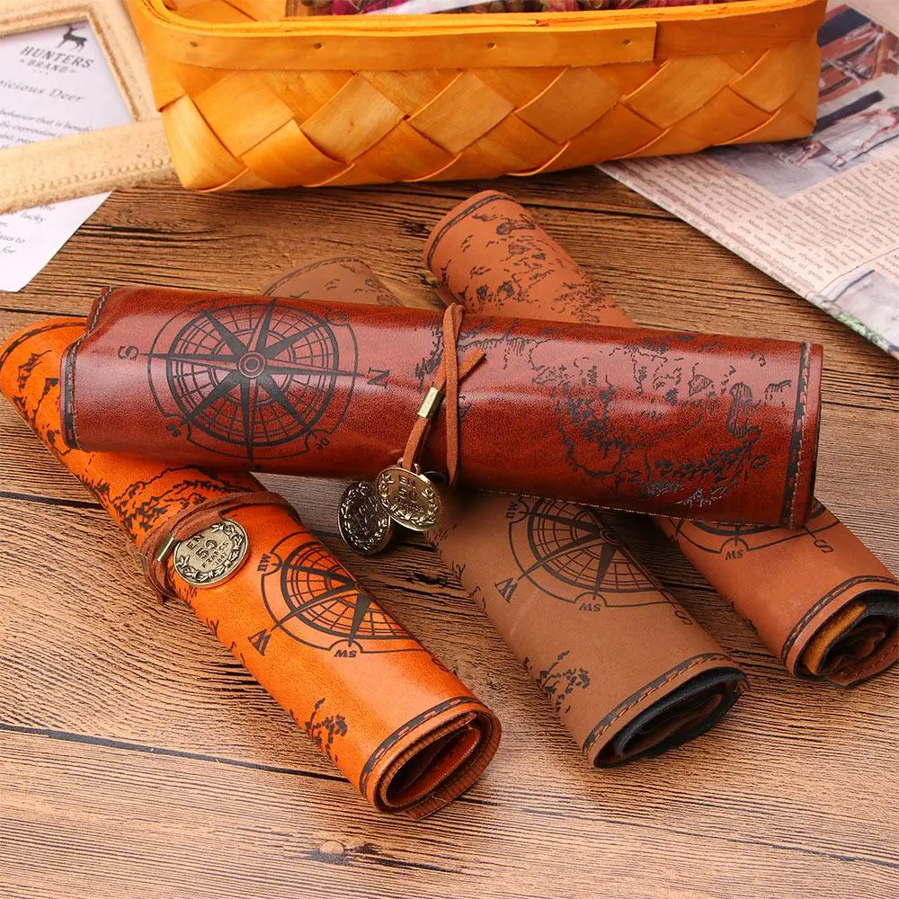 

Unique Luxury Treasure Map Vintage Retro Pen Pencil Case for School Leather Case Bag Purse Pouch Cosmetic Make Up PU Bag