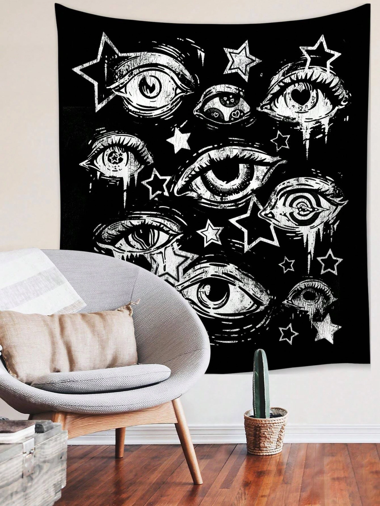 Gothic Eyes Star Pattern Tapestry Grunge Art Wall Hanging For Bedroom Dorm Lounge Home Decoration
