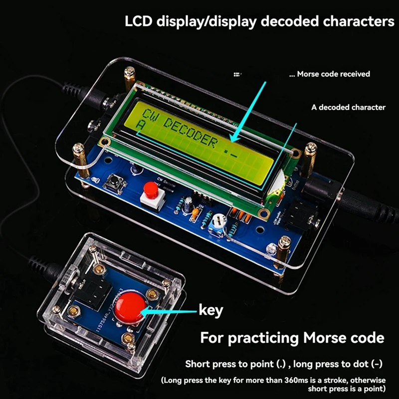 Decoder Morse Code Reader Translato DIY Kits CW Morse Code Exercise Decoder Kit Ham Radio With Digital LCD US Plug