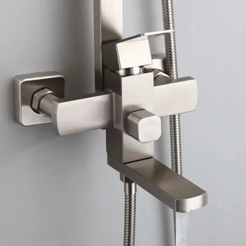 Wall-Mounted Shower System with Rotating Spout Brushed Nickel 3 in 1 Clearance Sale for Bathtub