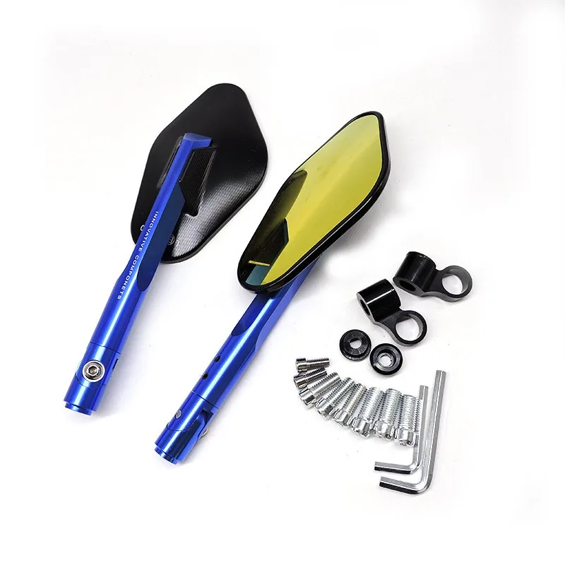 CNC Aluminium Reversing Mirror Motorcycle Modification Accessories Scooter Street Bike E-bike Yellow Mirror Octagonal Mirror