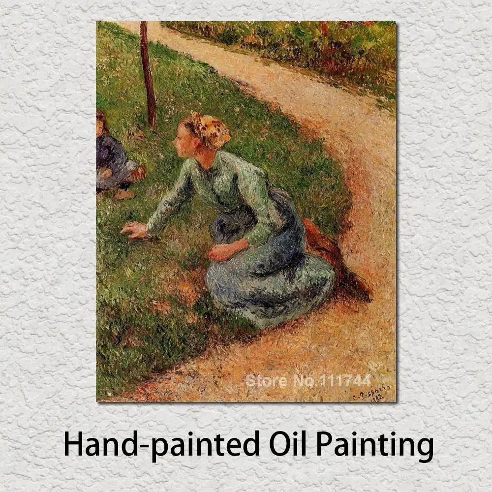 Landscape Paintings Peasant Trimming The Lawn by Camille Pissarro Canvas Art High Quality Hand Painted