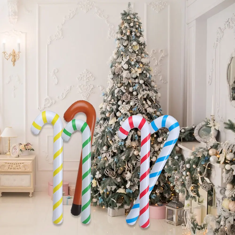 3Pcs Christmas Candy Cane Santa Claus Walking Stick Crutch Balloons PVC Hanging Ornaments Home Party Balloons Adornment Prop