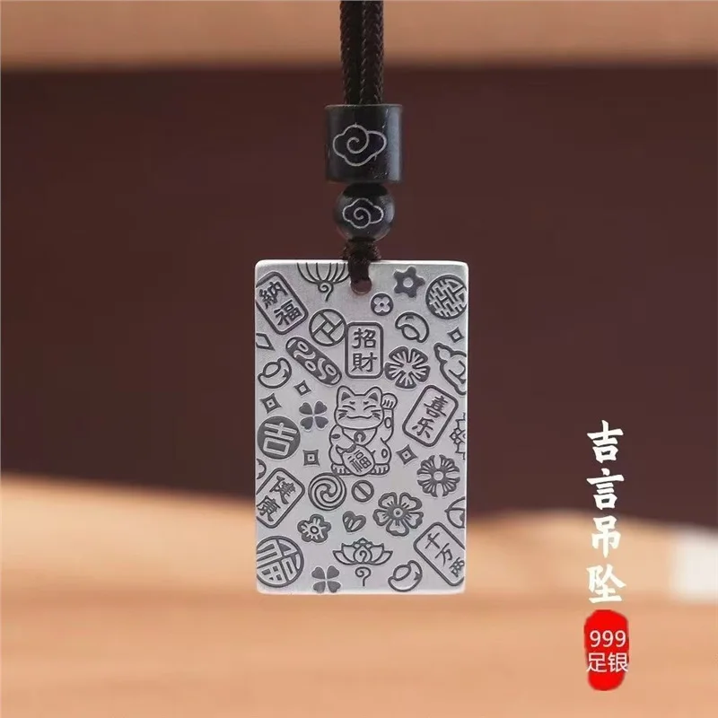 

999 Lucky Charm Pendant Ancient Method Fortune Silver with Gold Plating Men and Women