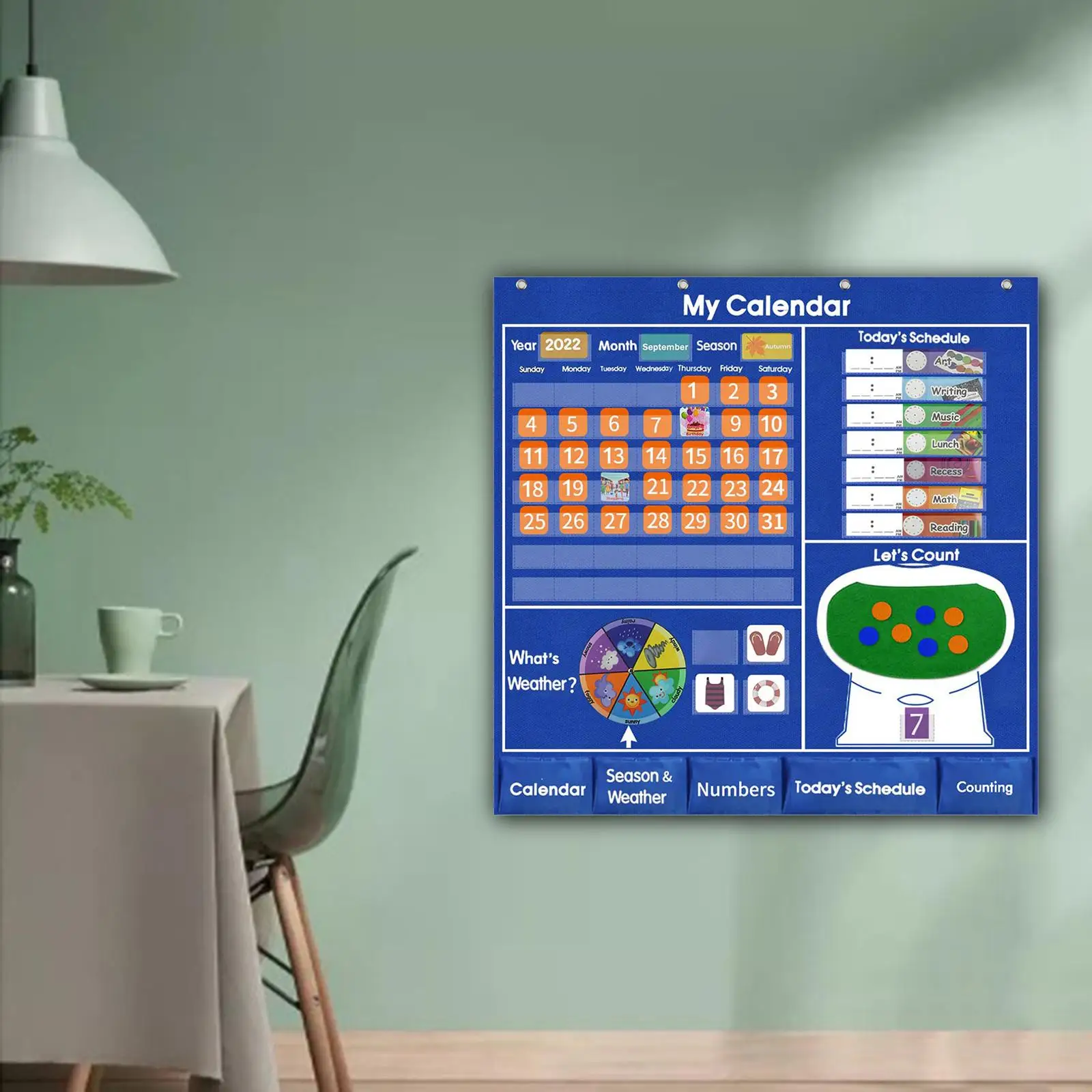 Kalendarz do nauki i matematyka pogody do liczenia materiałów szkolnych do użytku domowego z kartami do nauki dzieci małych dzieci