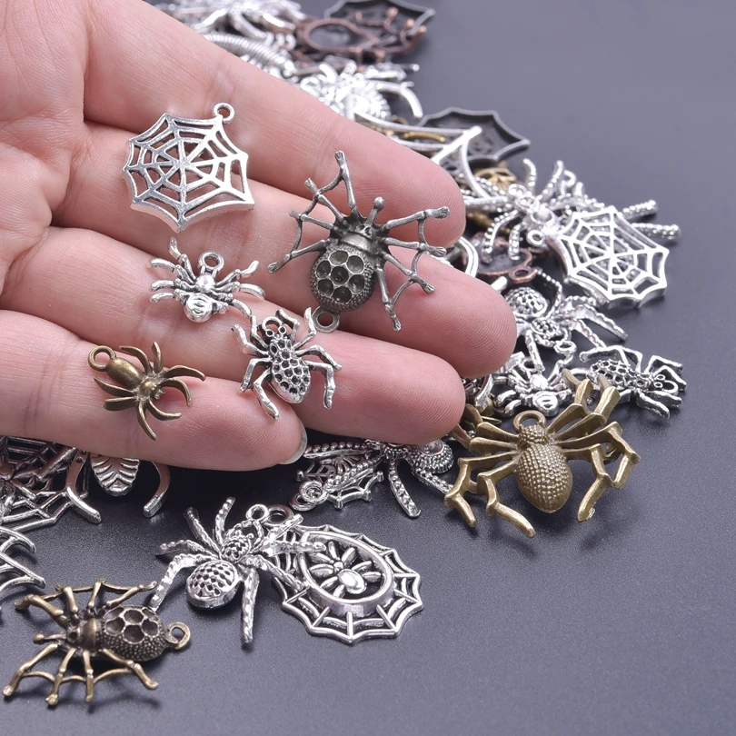 Mix Spinner Spider Charm 10/20/30pcs/Lot Animal Spiderweb Pendant Charms For Jewelry Making Supplies Goth Steampunk Accessories