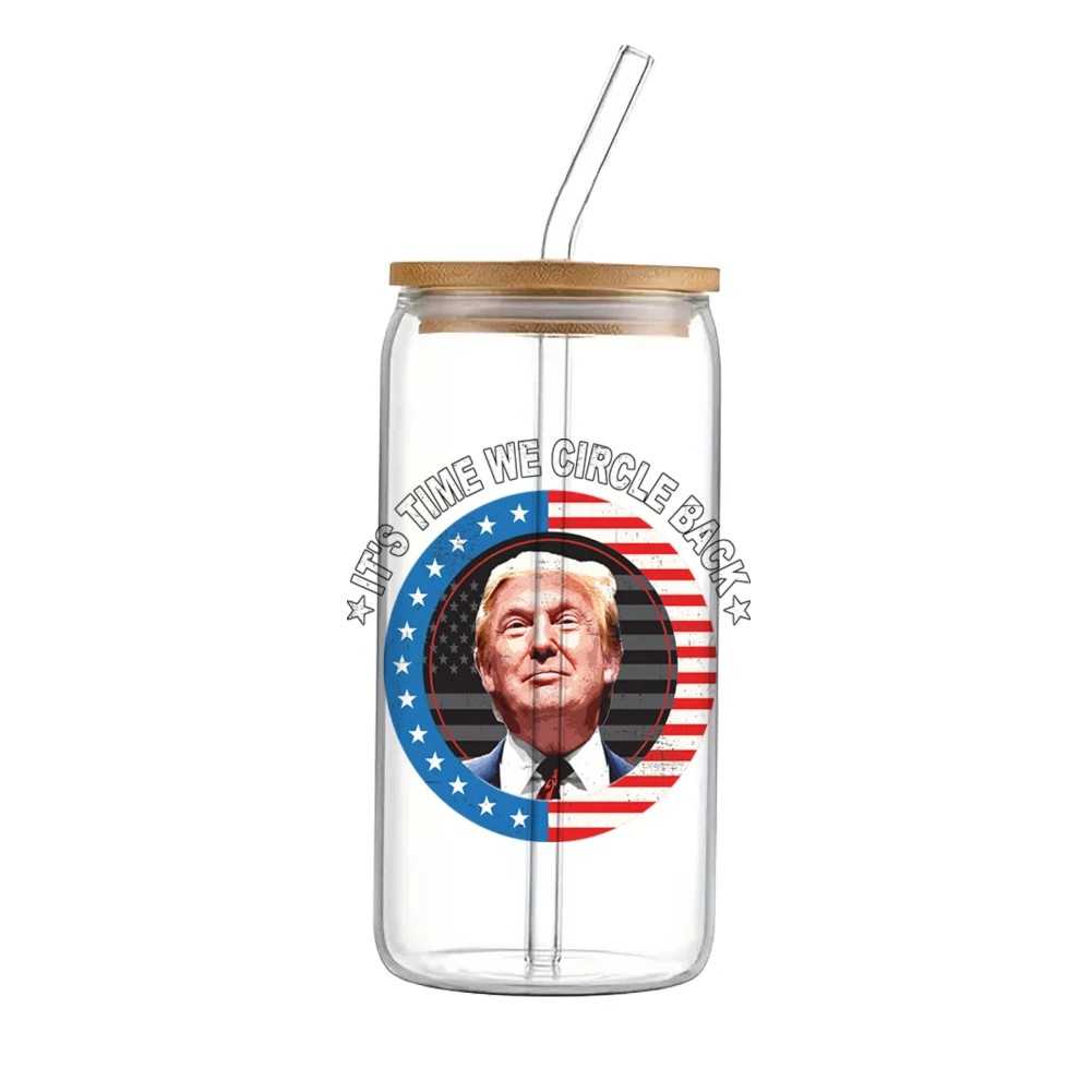 Amerika Donald Troef Voor Libbey 16Oz Kan Glas 3d Waterdichte Uv Dtf Koffie Kan Verpakken Libbey Glas Wrap 11X11Cm