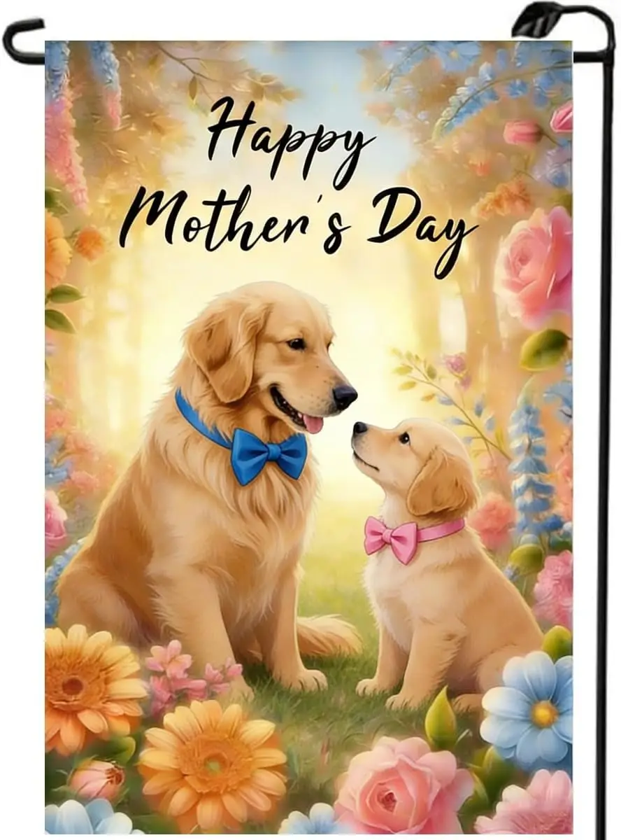 Happy Mother's Day Garden Flag 12x18 Double Sided, Small Burlap Seasonal Golden Retriever Dog Garden Flags Mothers Day O ZZM