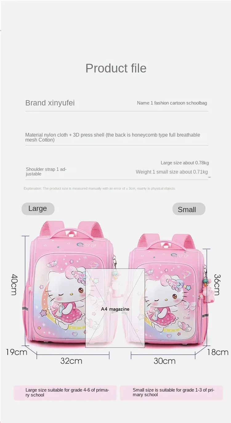 Hello Kitty Sanrio ransel anak perempuan, ransel pelindung tulang belakang ringan kapasitas besar, ransel Sekolah Dasar, imut, kartun, baru