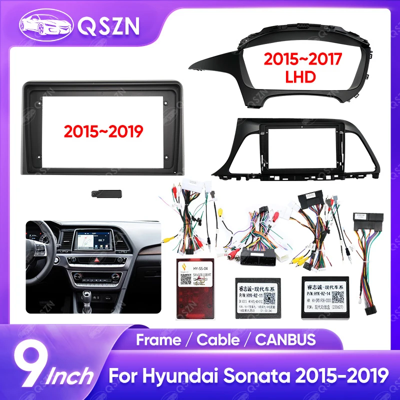 QSZN 9Inch Car Radio Frame Fascia Panel Kit For HYUNDAI SONATA 2015-2019 ABS PC Plastic Fascia Dashboard Matten Black