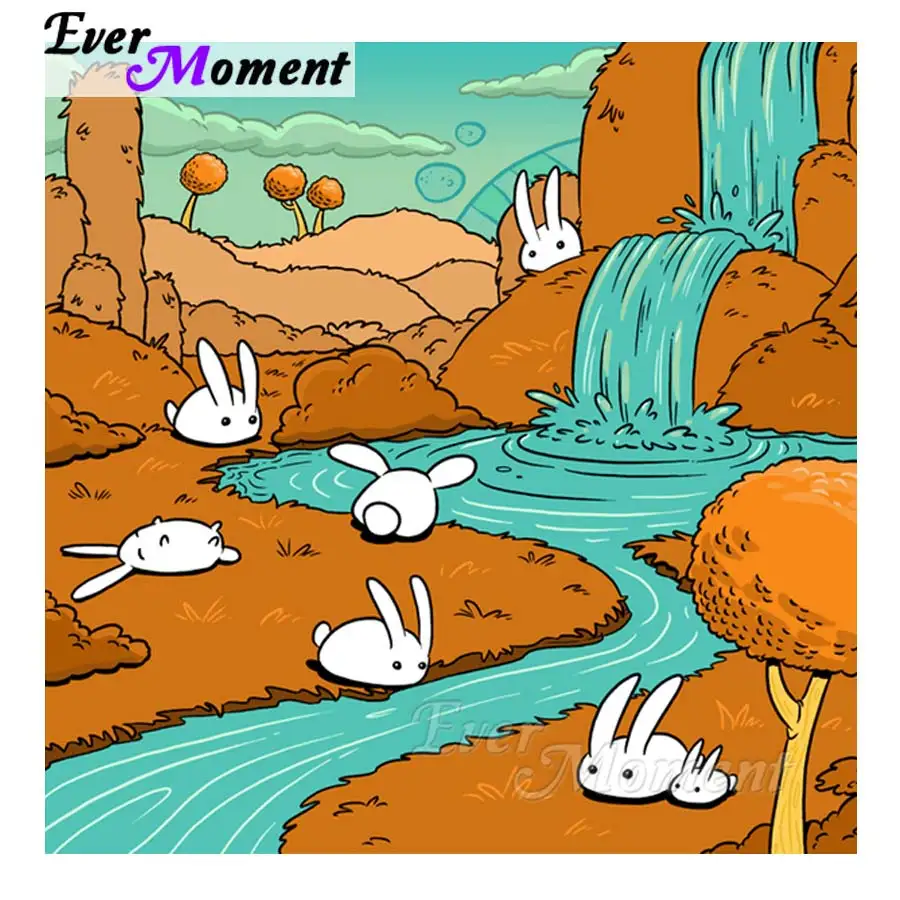 

Алмазная картина Ever Moment, кролик, водопад, мультяшный круглый полный квадратный дрель, 5D DIY, Алмазная вышивка, Декор для дома S2F923
