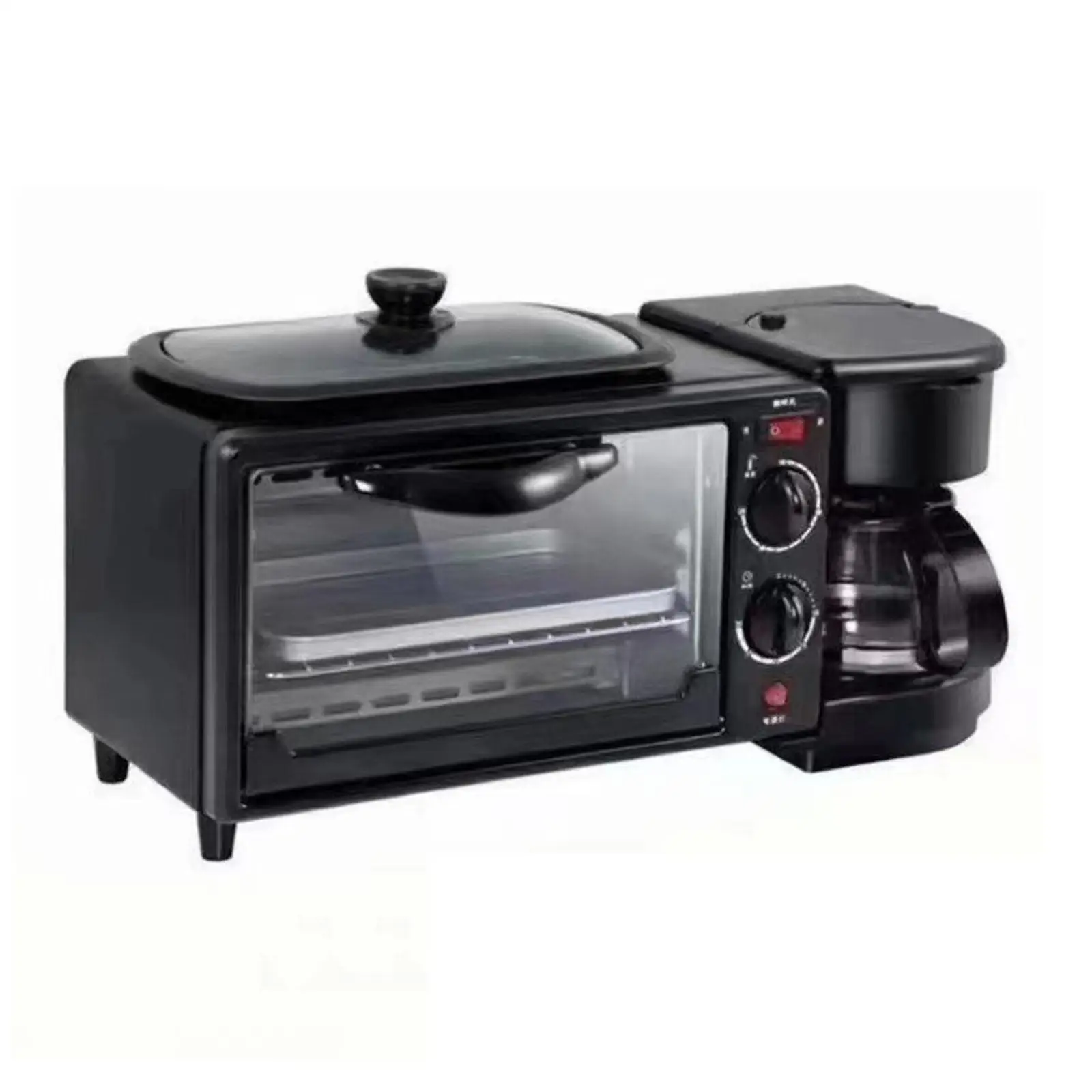 3 in 1 Breakfast Maker Multifunctional Toasters Oven with Timer with Glass Lid Oven Breakfast Maker for Bread Sandwich Egg