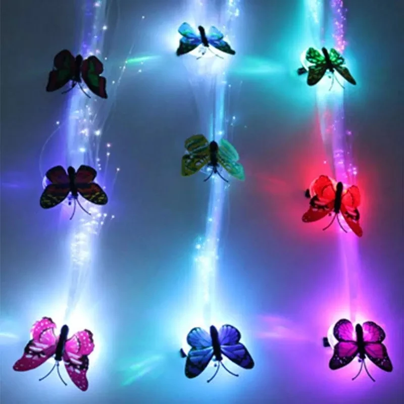 Butterfly Glowing Hair Braid Hair Clips Christmas Decorations LED Party Hairlights Halloween Glowing Rubber Band Neon Birthday