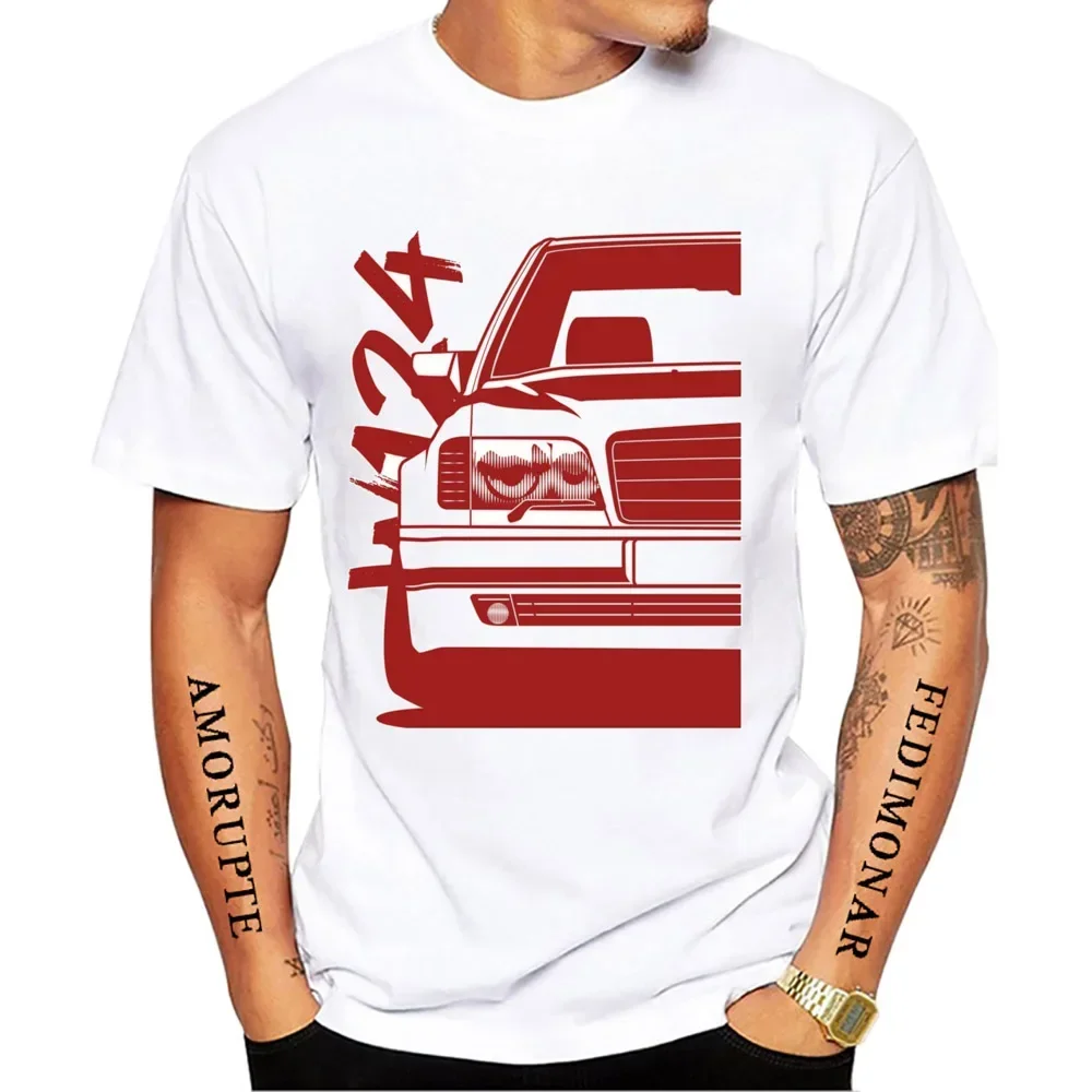 New Summer Fashion Men Short Sleeve W124 & Quot; Dirty Style T-Shirt Boy Sport Casual White Tops Vintage Car Hip HopTees