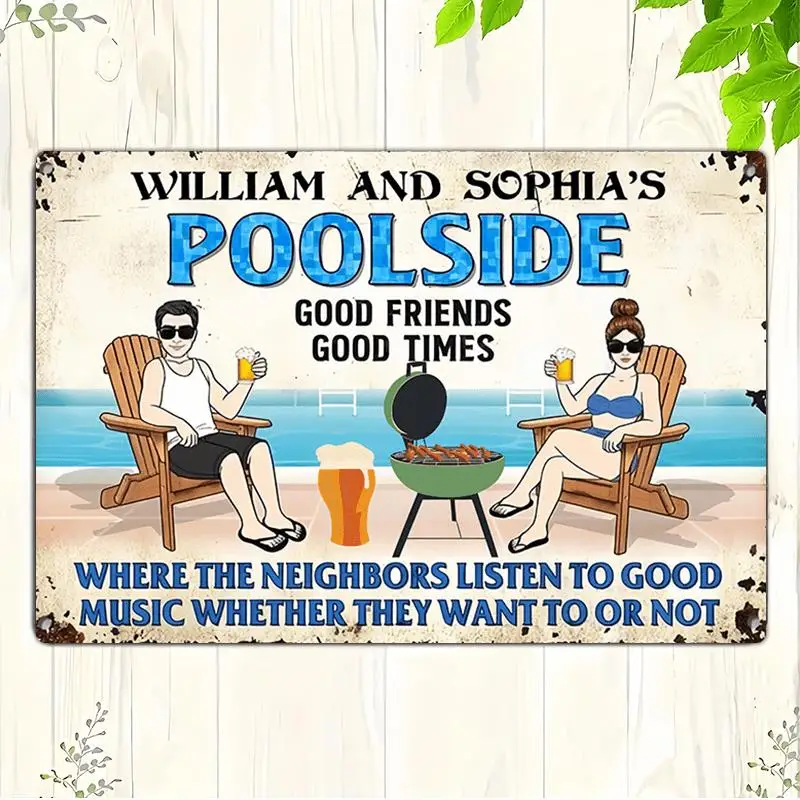 Anpassbares Metall-Pool-Schild - Personalisierter Name, Lustige Wanddekoration für Schwimmpartys & Wasserparks, Langlebiges Aluminium